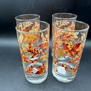 Greenbrier Autumn Fall Leaves Acorns Drinking Glasses Tumblers 16.3 oz Set of 4
